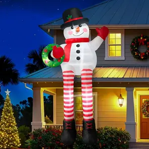 10FT Christmas Inflatables Snowman,Xmas Blow Ups Sitting Snowman with-in LED Lights, Cute Christmas Inflatable for Rooftop Yard Lawn Holiday Party Decor