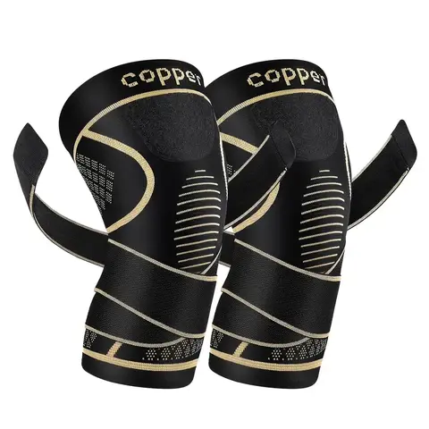 2-Pack Copper Knee Sleeves with Reinforced Non-Slip Straps & Patella Band - 3D Compression Technology, Breathable Polyester, Compression Protection for Knee Pain Relief, Cycling Support (Meniscus Tear, ACL) - Sizes M-XXL