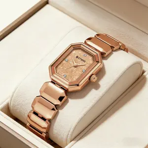 Gold Bracelet Watch for Women, Square Quartz Watch for Small Wrist, Minimalist Style