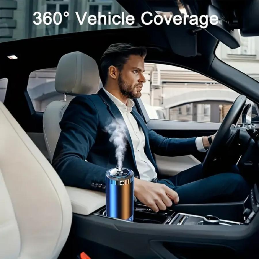 This smart car fragrance diffuser combines an air freshener, aromatherapy diffuser, humidifier, starry sky projector, and ambient lighting into one device. It can keep the air inside the car fresh for a long time