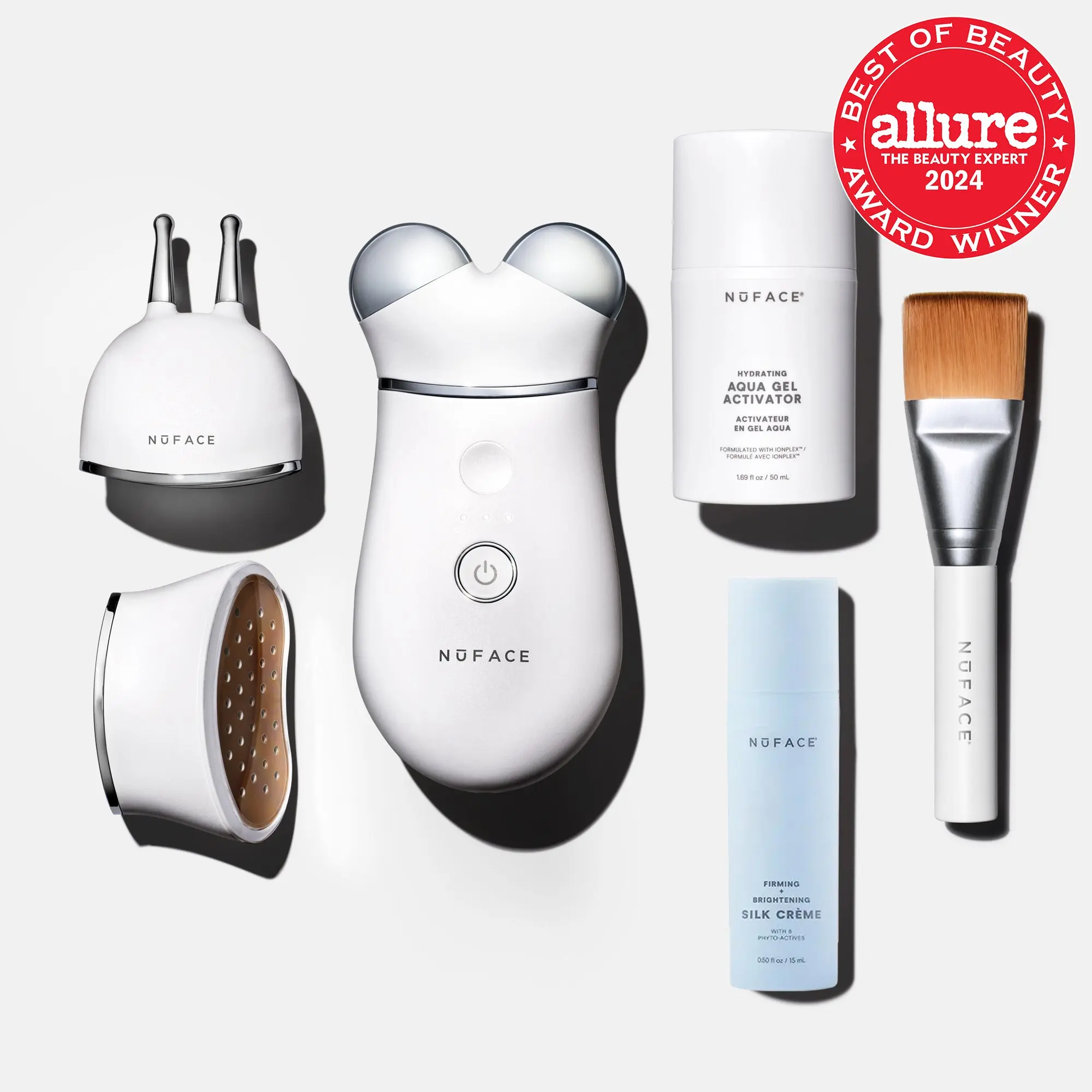 NUFACE Trinity+ Complete Microcurrent Facial Device Set, Wrinkle Reducer + Effective Lip & Eye Attachment - FDA Cleared Face Toning Device for Targeted Treatment + Microcurrent Gel Activator & Silk Creme