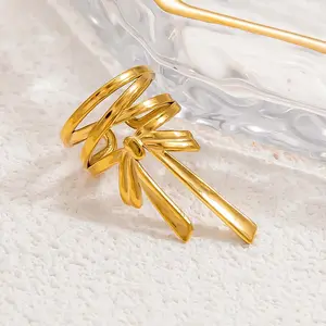 Ribbon Bow Ring Golden Open Adjustable Ring Women's Jewelry