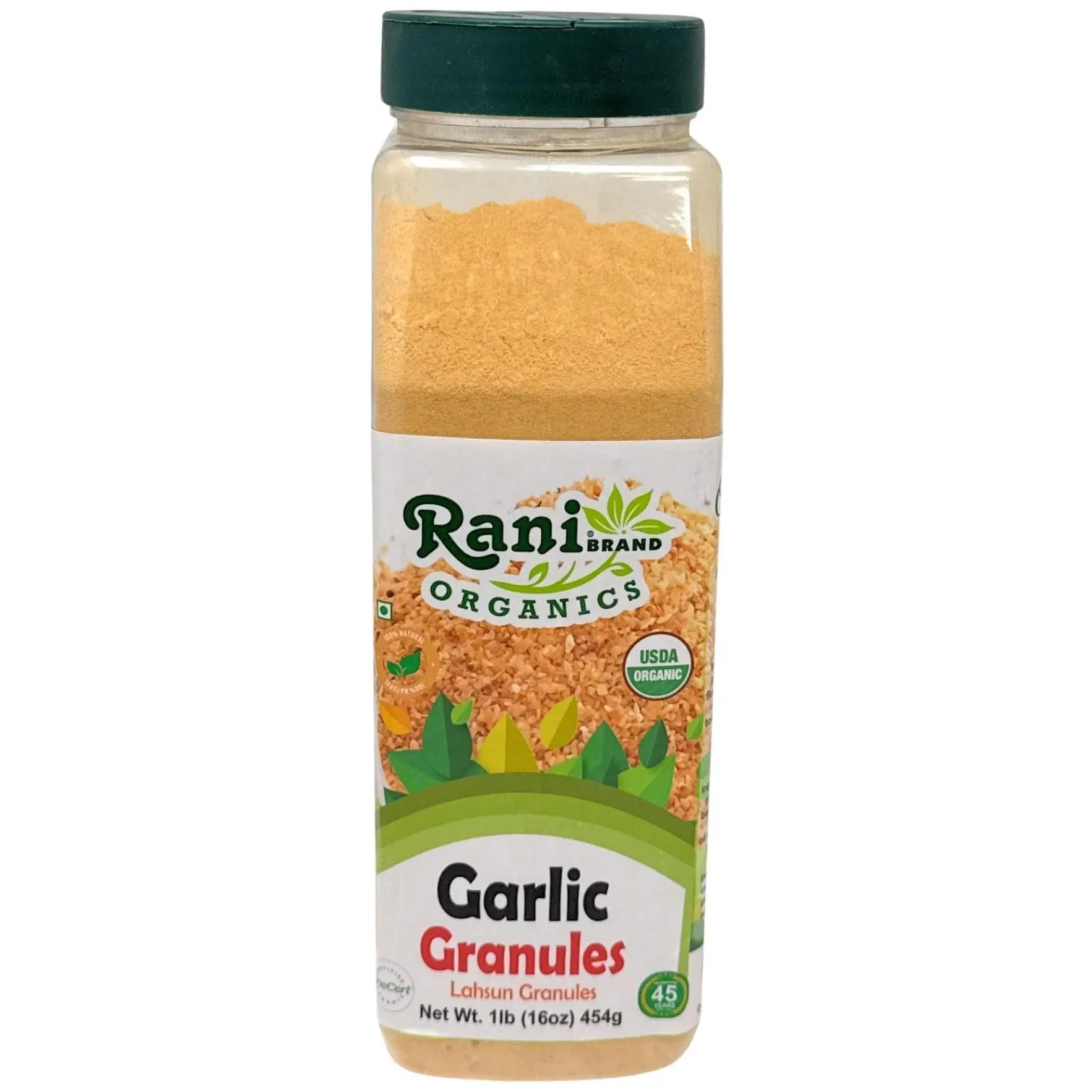 Rani Organic Granulated Garlic (Lahsun Granules) 16oz (1lb) 454g PET Jar ~ All Natural | Gluten Friendly | Vegan | NON-GMO | Kosher | No Salt or fillers | Product of USA | USDA Certified Organic