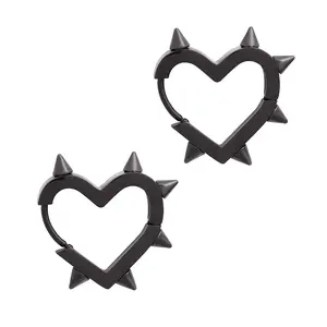 Huggie Hoop Spike Heart Earrings, Gothic Punk Earrings, Christmas Jewelry Gift For Women