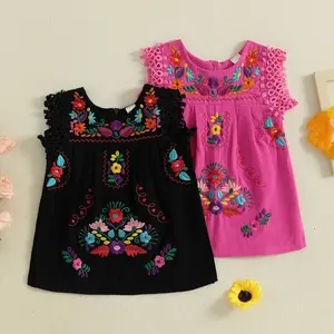 Toddler Baby Girls Mexican Dress Traditional Embroidered Floral Cinco De Mayo Outfit Summer Folklorico Fiesta Dress