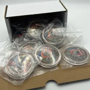 Box Sale-10 Pcs USA Veteran Coins Cross with Poppy Flowers Boots USA Flag Patriotic Memorabilia for Collectors, Fundraising, gifts