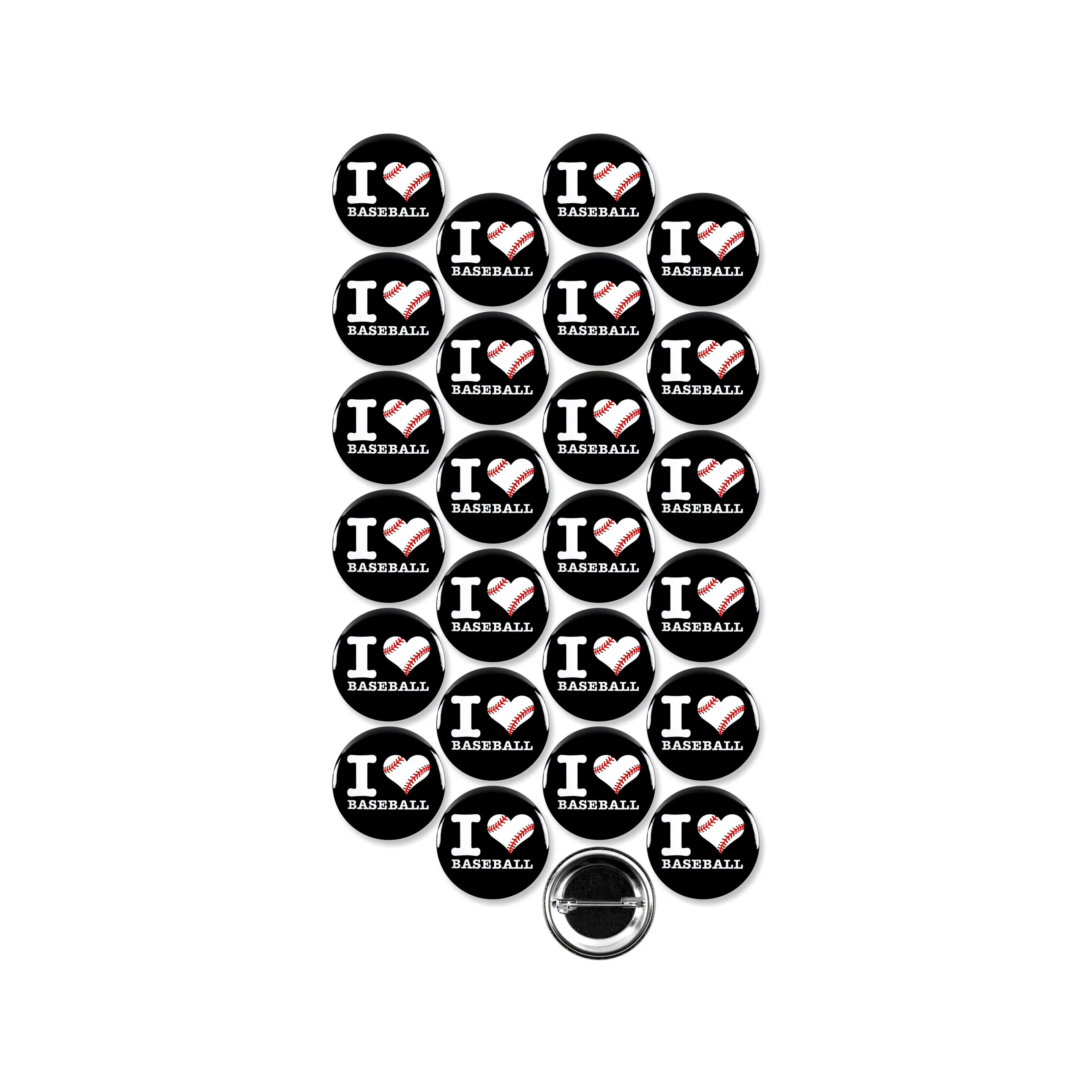 25 Pack - I "Heart" Love Baseball Team Pinback Buttons - 1.5 Inch