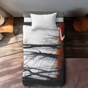 Begin Home Decor C1DCTXLWR3ZS9G Mysterious Forest with Stream Gray Twin Size Extra Long Duvet Cover - Home Decor