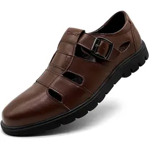 Men's Closed-Toe Leather Strap Business Sandal Cool Beach Sandals Plus Size lazy Shoe Footwear sandals men