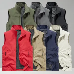 Men's thin quick-dry vest jacket, outdoor fishing and photography sleeveless top for spring and autumn, windproof and breathable workwear stand collar vest
