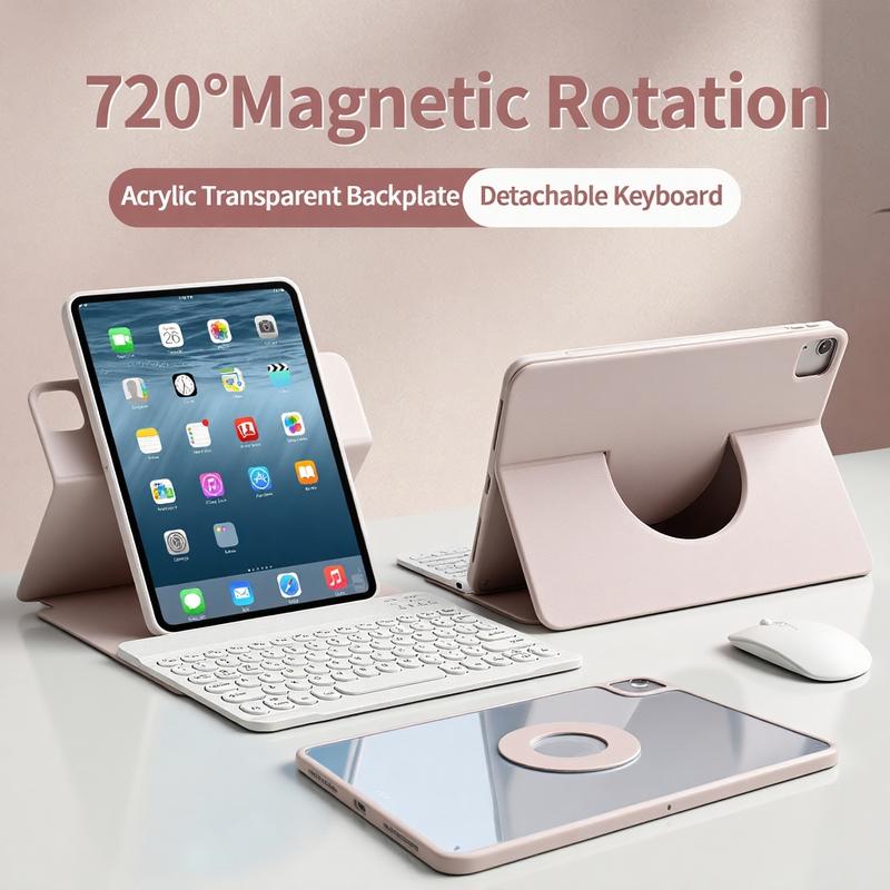 SPALLO Magnetic Spanish Ñ Keyboard Case for iPad A16 11th, 10th Generation, Compatible with iPad Pro M5 2025 & iPad Air 7th 2024, 6th, 5th, 4th Gen - 360 Rotatable Detachable Portable Keyboard - Backlit Wireless Español Keyboard Case with Mouse