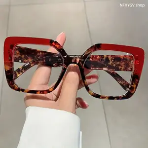 Women Oversize Multicolor Square Eyeglasses Classic Decorative Eyewear Stable Frame Ornamental Glasses for Daily Casual Outfit Matching Leisure Gathering And Daily Personal Styling Use