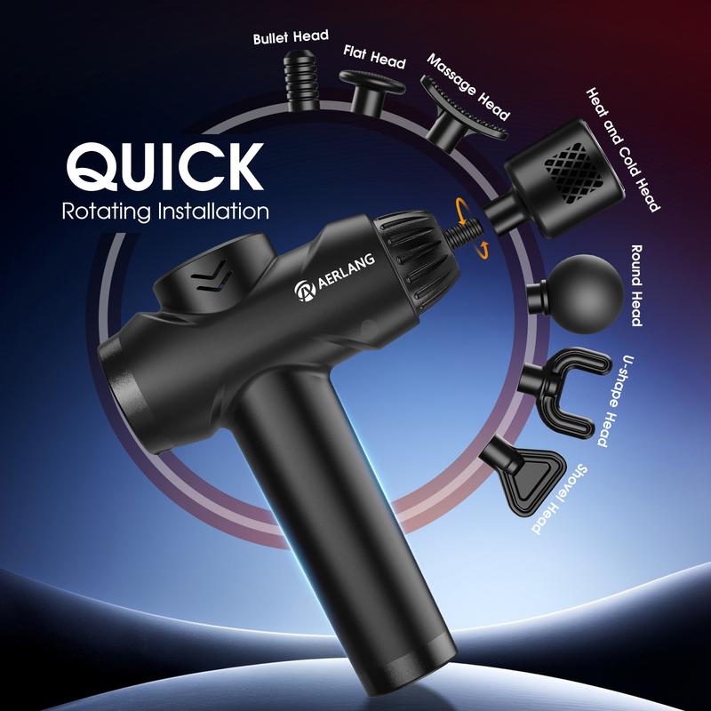 AERLANG Massage Gun with Heat and Cold Deep Tissue Percussion Massager for Pain Relief 7 Interchangeable Heads & LCD Display Travel-Friendly Gift