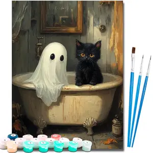 Paint by Number Kits for Adults Beginners, Easy Acrylic Simple Ghost Adult Paint by Number Kits, DlY Watercolor Ghost Paint by Numbers Kits on Canvas Without Frame for Home Wall Decor Halloween Decoration 16x20inch