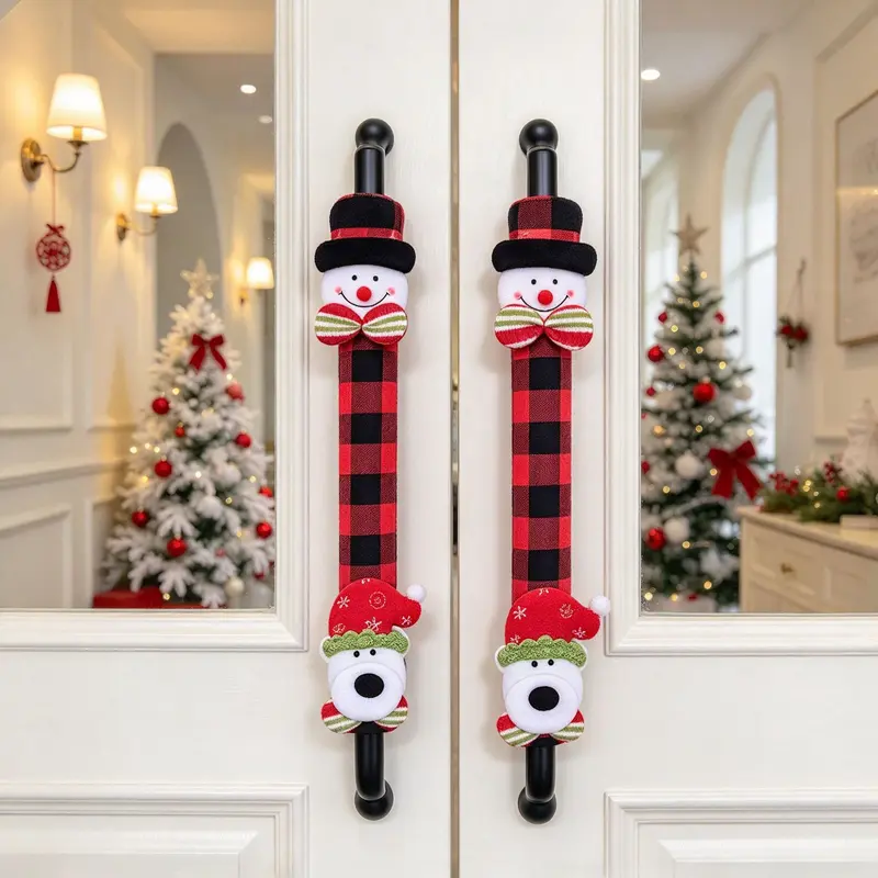 2/4/6PCS Plush Christmas Refrigerator Door Handle Covers - Red and Black Plaid Wraps with Santa, Snowman, Reindeer Character Accents, Wrap-Around Fit for Appliance Handles, Multiple Sets Option, for Door, Oven & Refrigerator Handles 2/4/6PCS Plush Christmas Refrigerator Door Handle Covers - Red and Black Plaid Wraps with Santa, Snowman, Reindeer Character Accents, Wrap-Around Fit for Appliance Handles, Multiple Sets Option, for Door, Oven & Refrigerator Handles