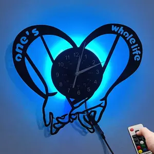 Chic Heart Shaped LED Glow Vintage Vinyl Record Wall Clock Handcrafted Home Decor for Bedroom Perfect Couples Gift for Anniversaries Weddings Christmas Birthdays (Battery Not Included)