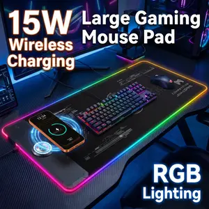 15W Magnetic Fast Wireless Charger RGB Gaming Mouse Pad with 14 Vibrant Light Modes One-Touch Control Non-Slip Base for Home & Office Use
