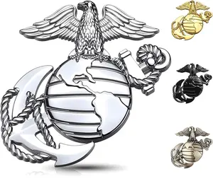 U.S.Marine Corps Car Emblem – 3D Eagle Globe Anchor Metal Decal, 3.3"x3.1" Weatherproof Military Sticker, Universal Fit for Cars, Trucks, Gifts for Veterans & Supporters (Silver)