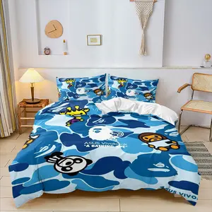 Bape Blue Camo Print Duvet Cover Set, Soft Comfortable Bedding Set, Includes 1 Quilt Cover and 1/2 Pillowcases, Perfect Gift for Teens