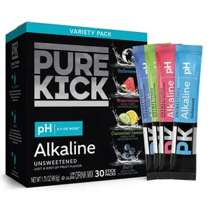 Pure Kick Alkaline 30ct Variety Water Packets – Ultra Light Hint of Flavor – Unsweetened Drink Mix to Raise Water pH – 0 Sugar