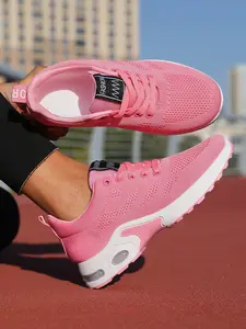 Women's Knit Mesh Lace-Up Sneakers - Casual Low-Top Platform Walking Trainer Shoes for Daily & Outdoor Activities