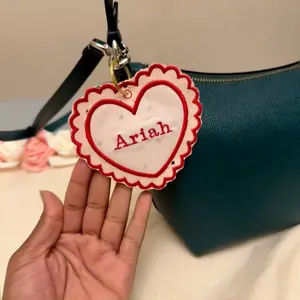 Custom Name Heart Keychain | Embroidered Bag Tag | Personalized Purse Charm