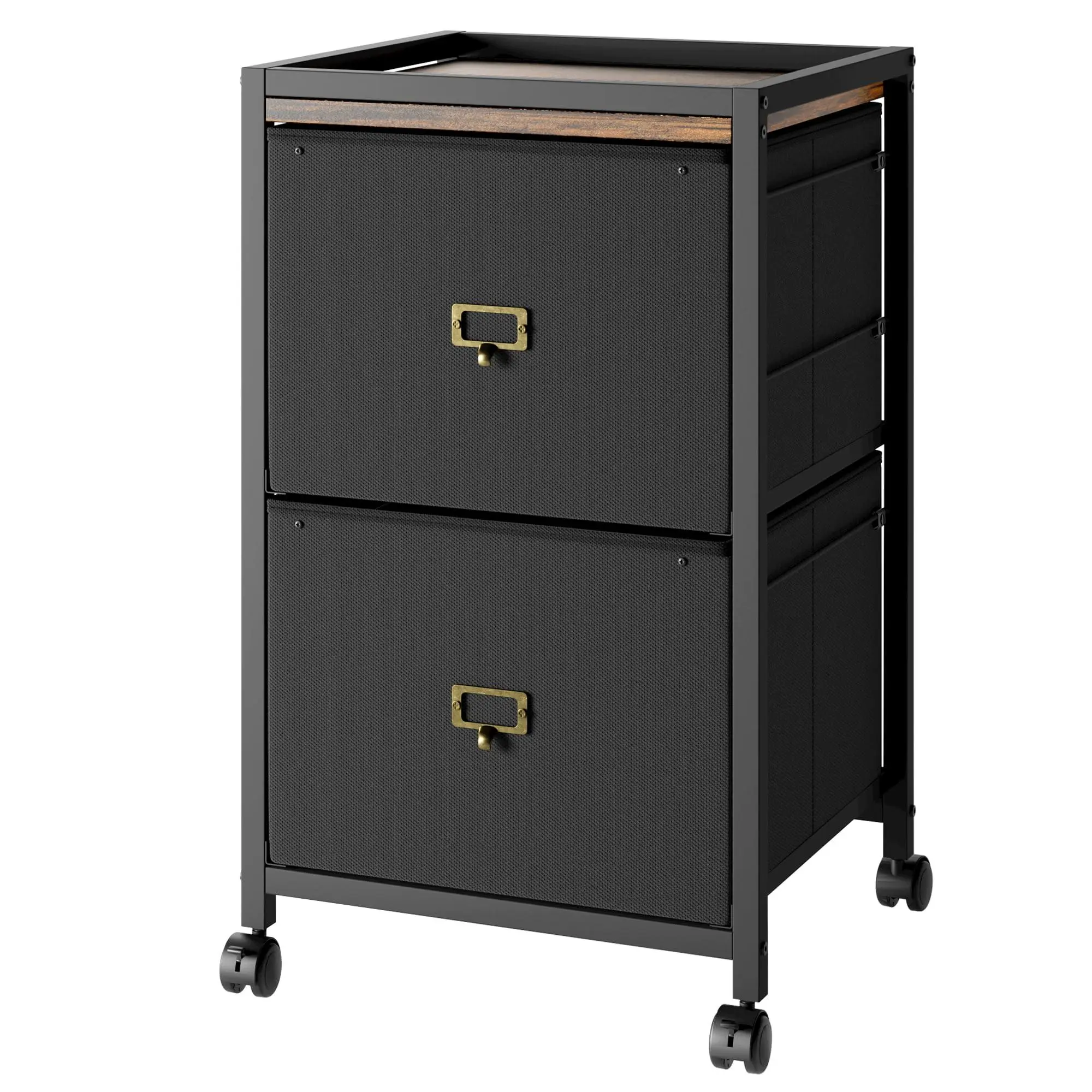 GARVEE Small Underdesk Vertical Rolling File Cabinet - 2 Fabric Drawers, 4 Rolling Wheels, Metal Frame, A4/Letter Size Storage Organizer for Home Office