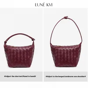 LUNÉ KVI Best-selling Elegant Women's chic Handbag Hand woven Wallace Lunch Bag Stylish Minimalist Adjustable Casual fashion Shoulder Bag Wicker Bag Leather Crossbody Satchel trendy purse