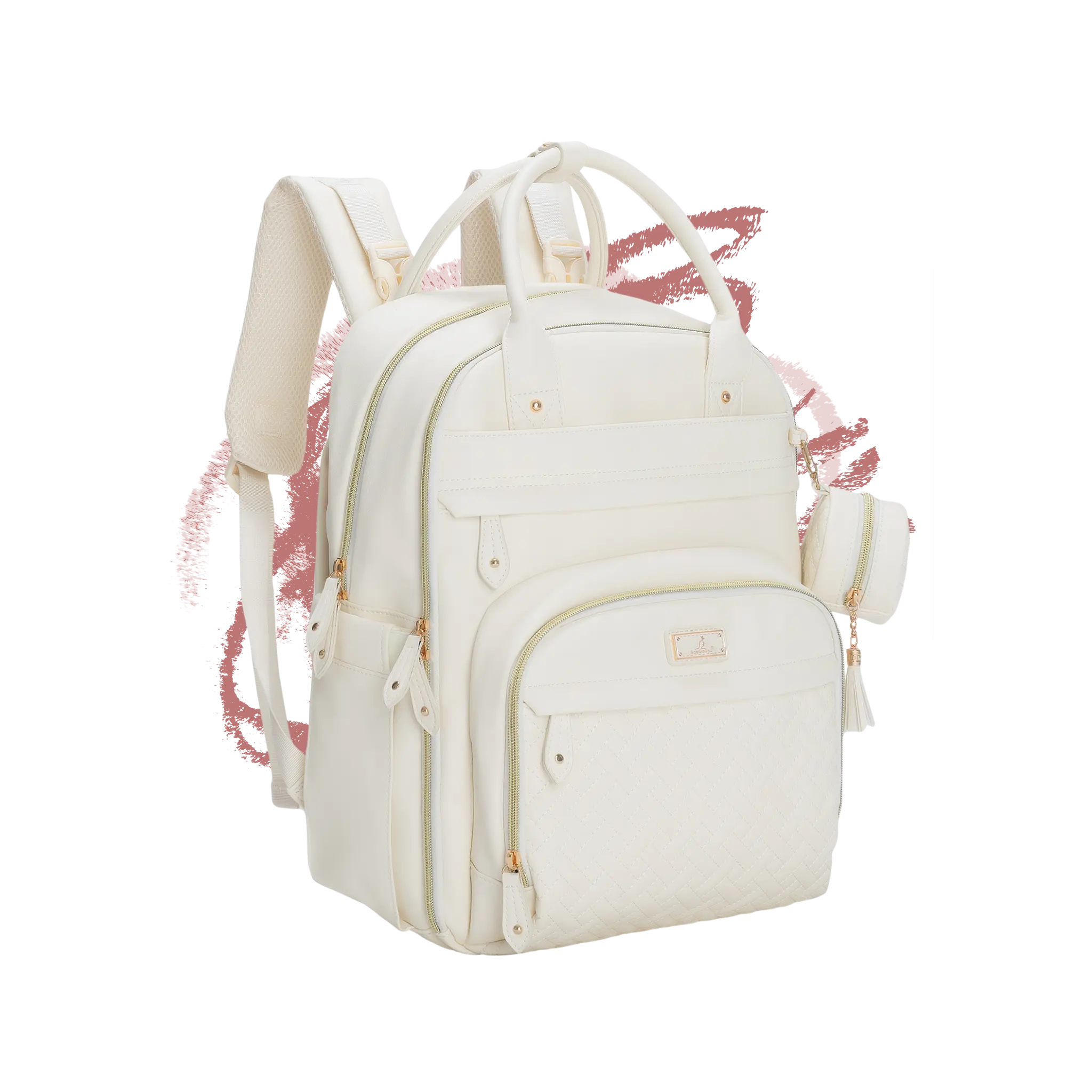BabbleRoo Vegan Leather Diaper Bag - Baby Essentials Travel Baby Bag | Multi function | Water Resistant | with Changing Pad | Stroller Straps & Pacifier Case – Unisex
