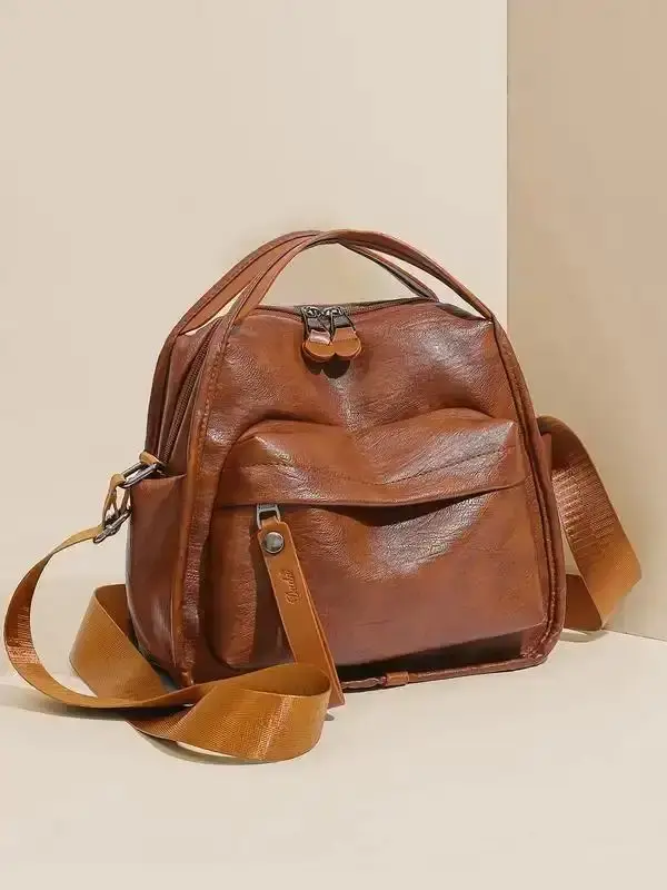 Niche Retro Textured Shoulder Bag, Double Zipper Closure Three-dimensional Front Pocket Wide Shoulder Strap Design Commuter Crossbody Bag, Chocolate Purse Fashionable and Casual Trendy Versatile, Suitable for Daily