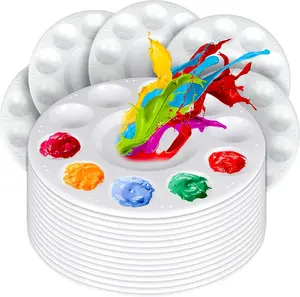 20 count Round Plastic  Tray Palettes,  Palette Tray, Painting Supplies for  & Adults,  Pallets, Painting Palette with 10 Wells, for Art Painting or DIY