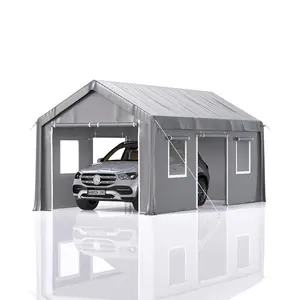 10 x 20 ft Carport Heavy Duty, Portable Garage with 4 Roll-up Doors, 4 Mesh Windows, 180 g PE Tarps, and 8 x 1.0 mm Poles, for Full-Size Pickups, Bass Boats, and SUVs, Gray