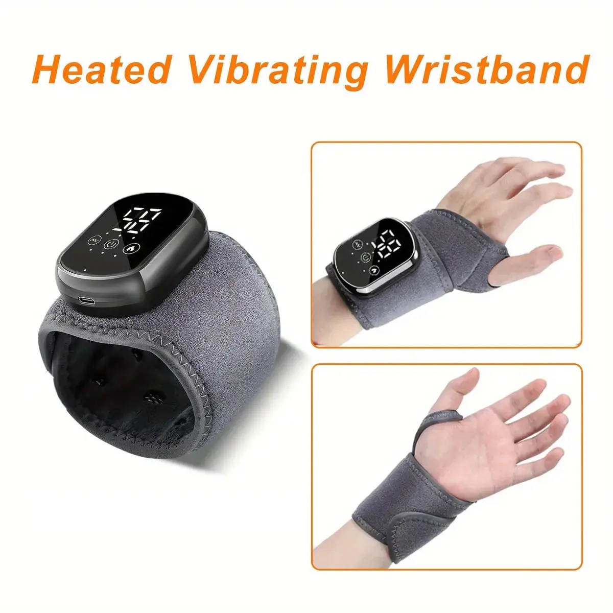 Heating and vibrating hand massager, Relaxation aid, suitable for left and right hands, 3 types of vibration and 3 levels of hot compress massage wristband, wrist protection, can be a gift for friends