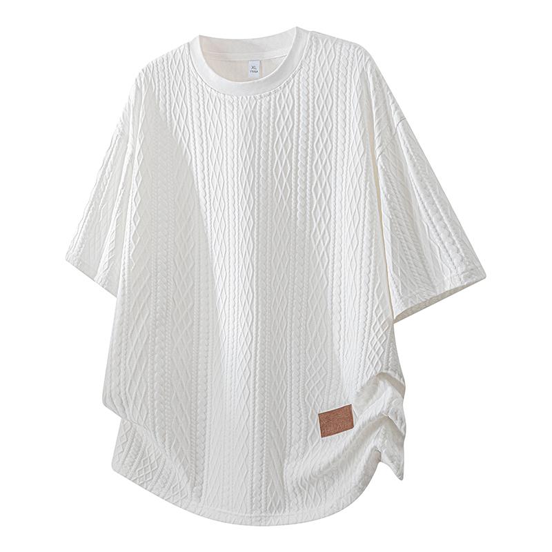 Men’s casual knit-texture T-shirt, summer loose-fit crew neck short-sleeve top, oversized streetwear tee for everyday wear