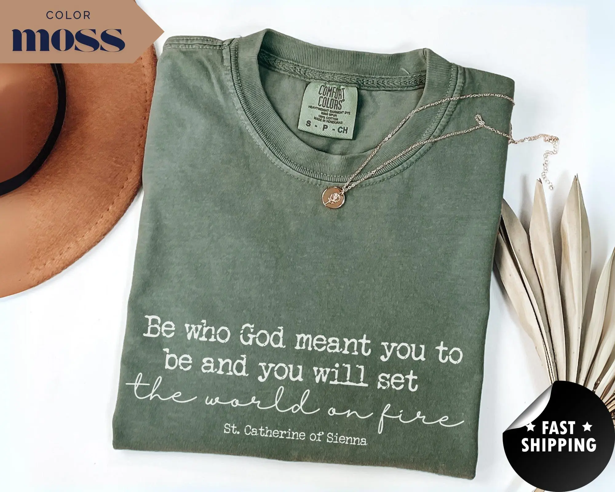 Catholic Saint Shirt for Women Gift Saint Catherine Of Siena Comfort Color shirt Minimalistic Catholic Saint TShirt Catholic Gifts For Women