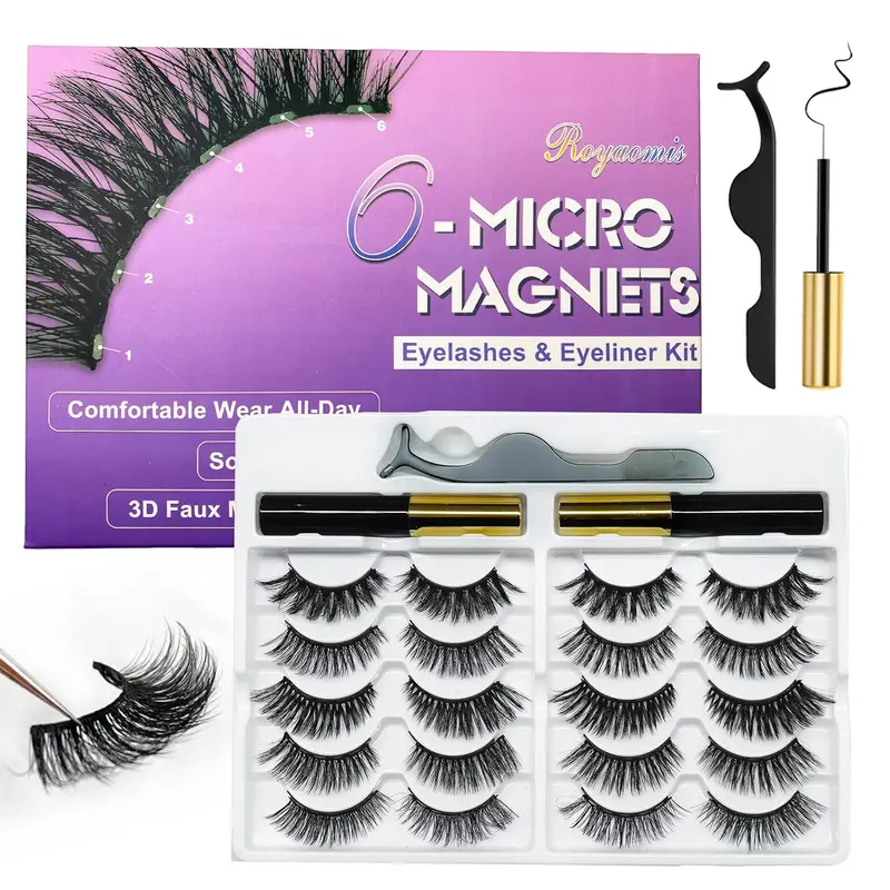 10 Pairs Cat-Eye Magnetic Lashes With Eyeliner, 3D Magnetic Eyelashes Natural Look With Eyeliner, Fake Eyelashes Magnetic