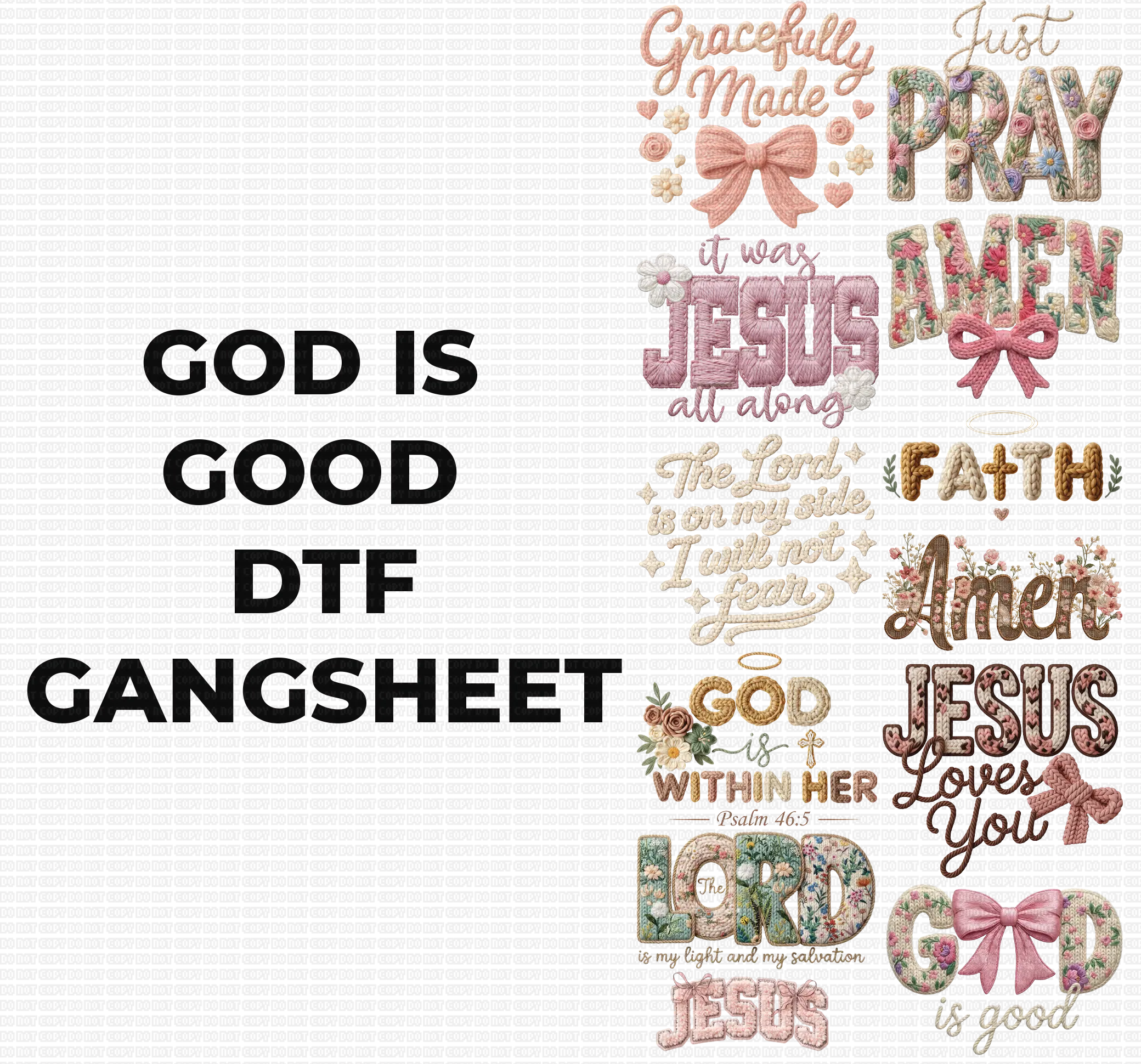 GOD IS GOOD DTF GANGSHEET FOR SHIRTMAKING