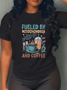 100% Cotton Unisex Funny Biology Teacher Science Fueled By Mitochondria Coffee T-Shirt