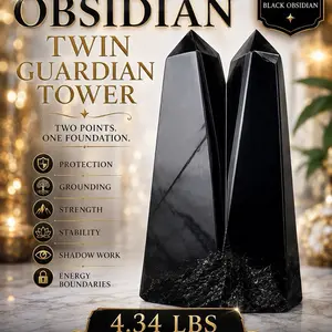 Black Obsidian Twin Guardian Tower  Collector Grade • 4.34 lbs • One-of-One Statement Piece crystal gems crystals for rock shop