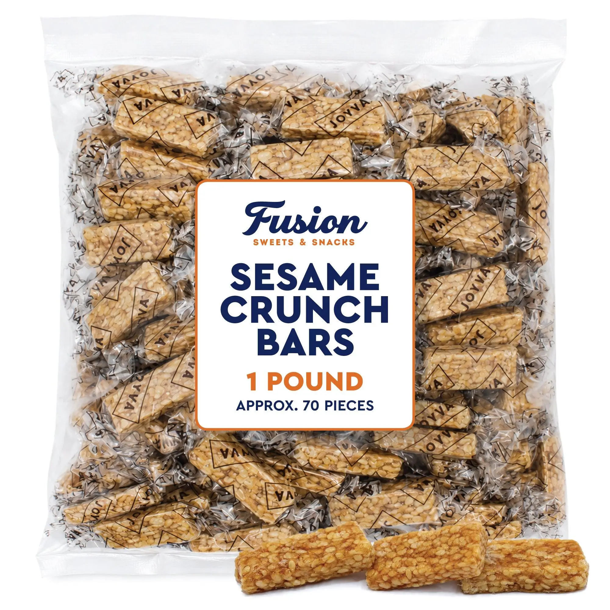 FUSION SWEETS AND SNACKS Golden Honey Sesame Seed Crunch Candy Bars - 1 lb Bulk Individually Wrapped Roasted Sesame Seeds Snacks, Old-Fashioned Greek-Style Nut Treats, Bag-Ready Grab and Go for Room Temp Cupboard Storage