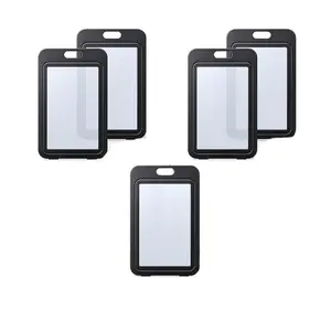 5 Piece Set ID Badge Clips with Dual-Sided Vertical Hard Plastic Case, Card Protector for Office School Ids, Healthcare Workers, Keys, Driver's License