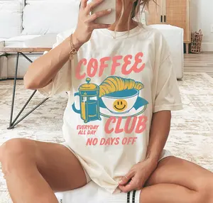 Comfort Colors Coffee Club T-Shirt – Retro Coffee Lover Graphic Tee with Croissant And French Press – Cozy Aesthetic Gift