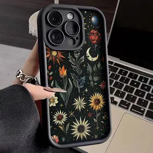 Bohemian Sunflower Moon Vivid Aesthetic Fashion Case for iPhone 17 Pro Max 16 16e 15 14 Plus 13 12 Mini 11 Air X XS Pattern Soft TPU Rubber Camera Protection Rugged Mobile Phone Cover Gift 2D printing