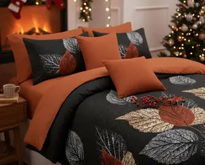 Brown/Black Leaf 9-Piece Bedspread Set – 2-in-1: Bedspread or Thin Quilt! Includes 2 print + 4 solid curtains. Bamboo microfiber, silky soft, zero irritation, moisture-wicking & fade resistant. All-season for Queen/King/Cal King. #CozyBedding #HomeComfort