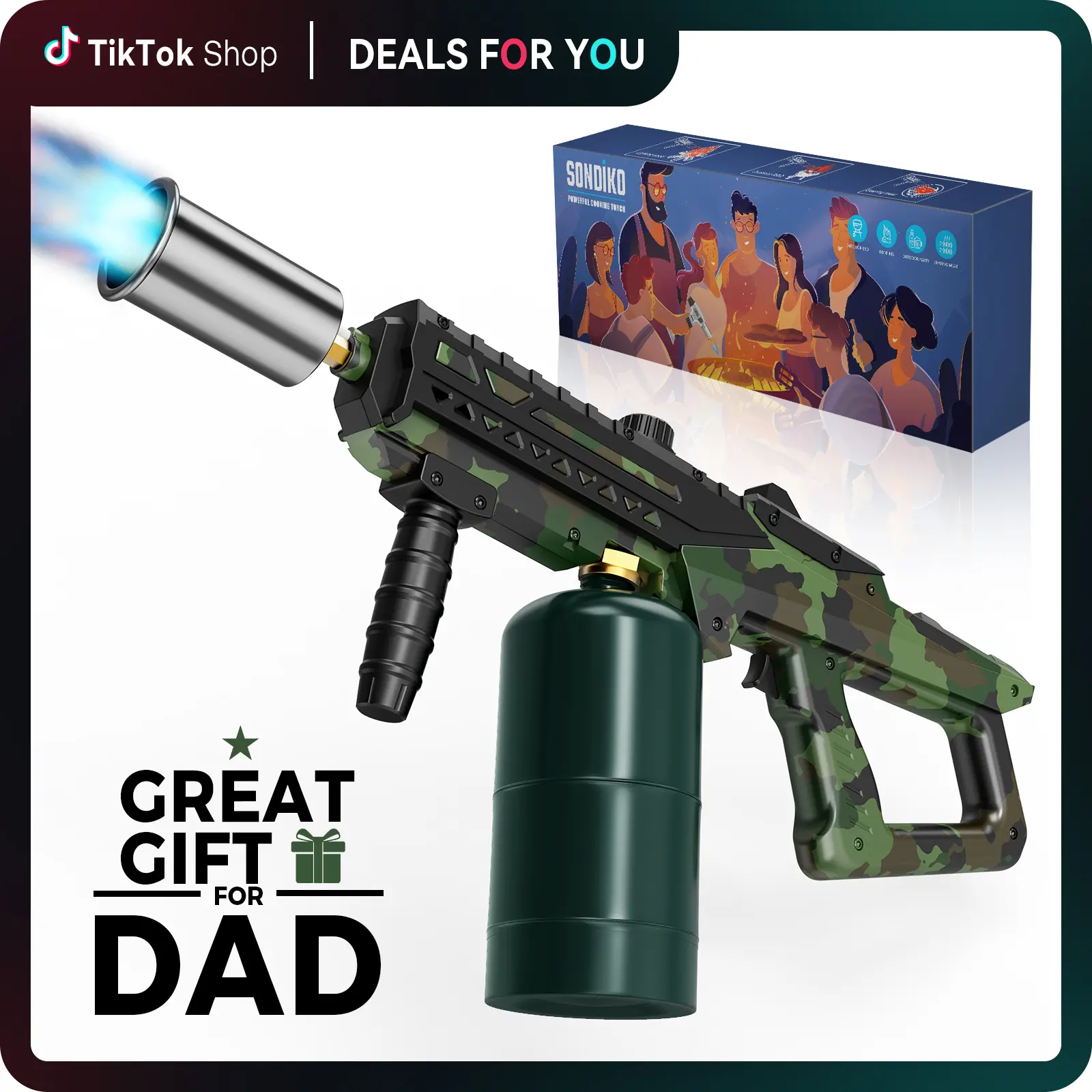 【DealsForYouDays】【SUMMERWINS】Camouflage Powerful Kitchen Propane Torch Gun, Culinary Torch Campfire Starter, Adjustable Weed Torch Burner for Searing Steak, BBQ, Welding (Propane Tank Not Included)