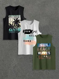 Men's Summer Beach Vacation Style Tank Top, Regular Fit Casual Comfy Sleeveless Top for Summer, Men's Clothes for Outdoor Beach Vacation, Menswear, Tropical