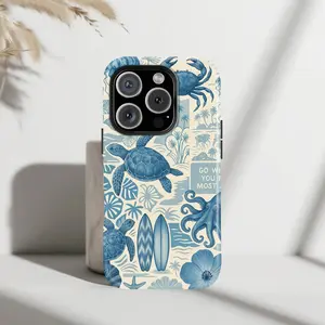Starfish, sea turtle, jellyfish, seashell, seaweed, ocean blue pattern, shockproof phone case, stylish and durable TPU phone case, suitable for iPhone 17 Air/17/11/12/13/14/15/16/Pro/Pro Max/Plus, drop-proof phone case, summer ocean style.