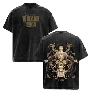 Vinland Saga Washed T-Shirt: Vintage Double-Sided Anime Tee Featuring Oversized Nordic Streetwear Graphics for Dedicated Thorfinn and Askeladd Fans