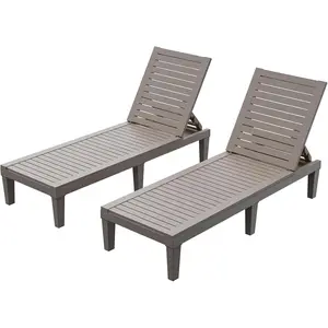 Chaise Lounge Chair Outdoor - Set of 2 Tanning Lounger with 5 Positions Adjustable Backrest, Waterproof, 330lbs Weight Capacity for Pool, Resin (Grey)