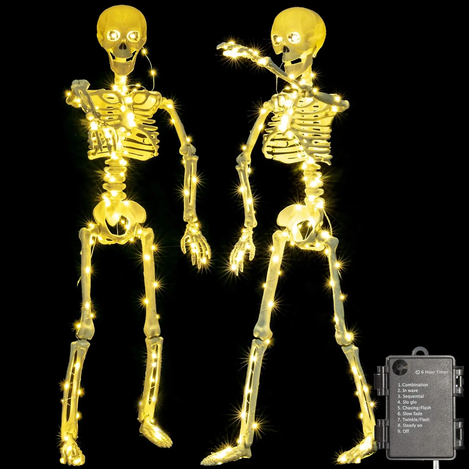 2 Pack 40 Inches 300 LED Light Up Halloween Skeleton Full Body Posable Movable Jonints for Halloween Decoration Décor